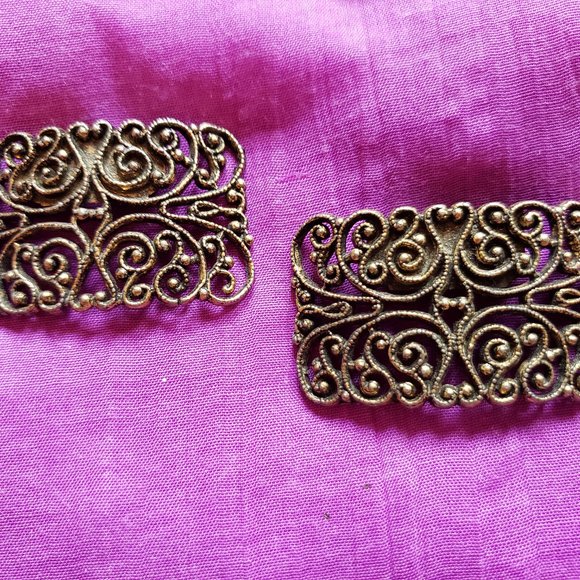 Lot Vintage Vtg Gold Silver Brass Metal 10 Brooches Pins Clips 1 Pair Shoe Clips - Picture 13 of 13